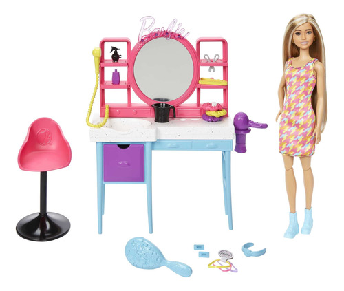 Set De Peluqueria Y Muñeca Barbie, Pelo Largo Que Cambia De