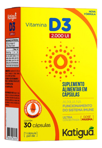 Suplemento Vitamina D3 2.000ui Lipossolúvel 30caps Katigua Sabor Sem Sabor