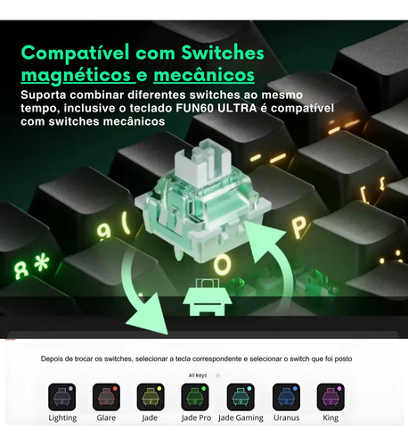 Teclado Magnético Akko Monsgeek 8KHz Fun60 Pro He Argb Cor Flame Cor De Teclado Vermelho Idioma Inglês Us