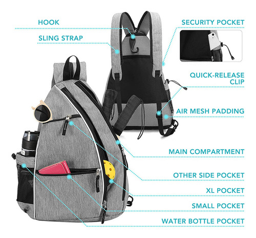 Mochila De Pickleball, Bandolera Ajustable, Bolsa Para Raque