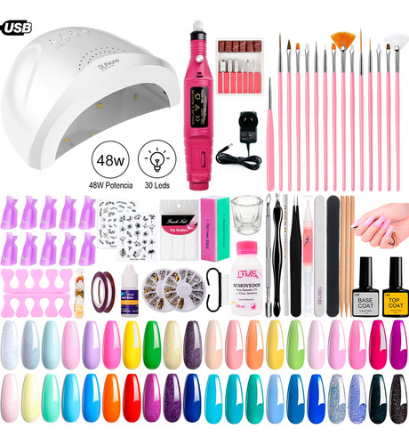 Kit X60 Completo 48w Semipermanente Torno Uñas Deco Manicura