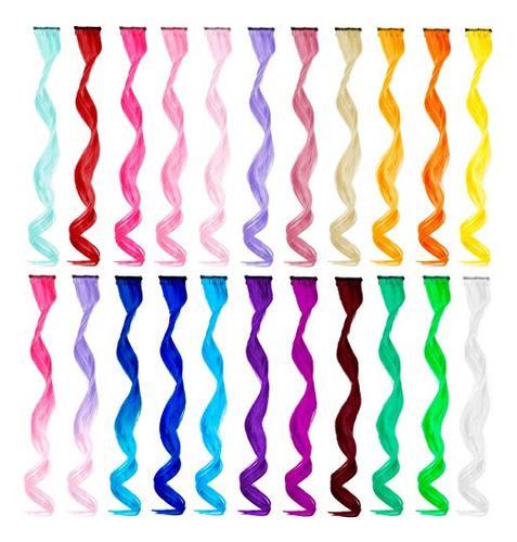 Meckily 12 Pcs Colored Hair Extensions Party W3tgx