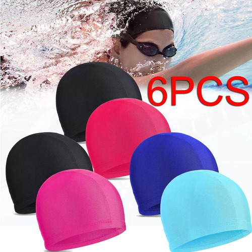 6 Gorros De Natación De Tela Impermeables Para Nadar+tapones