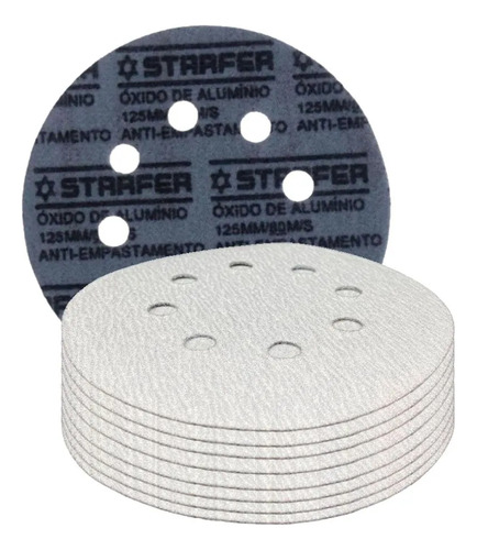 Disco Lixa Velcro 125mm Grão 120 Starfer Branco Quantidade de cascalhos 10