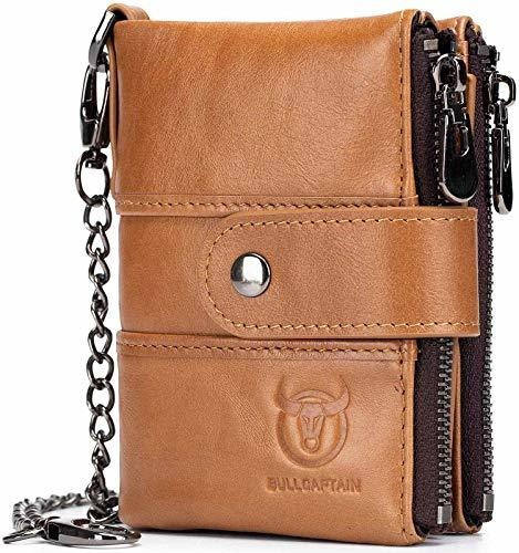 Bullcaptain Cartera De Cuero Con Cadena Antirrobo, 8tyqi