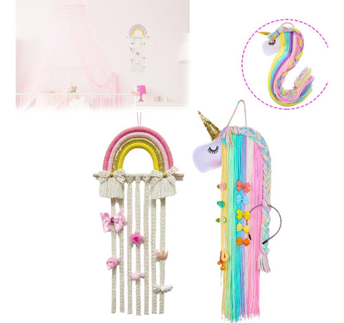 2pcs Porta Moños Para Clips Pelo De Unicornio Arco Iris Niña