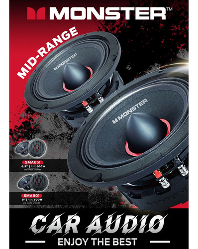 Bocina 8 Medio Rango 600 Watts Rms 8 Ohms Monster Sma801 Color Negro