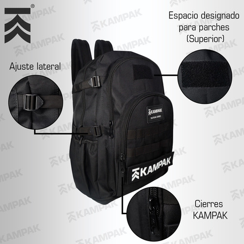 Super Mochila Expandible Kampak Mt09 Táctica Multiusos Negro