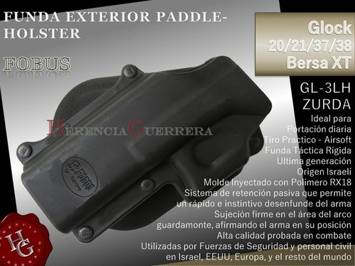 Imagen 2 de 7 de Pistolera Fobus Ext Gl-3lh Glock 20/21/37/38 Bersa Xt Zurda