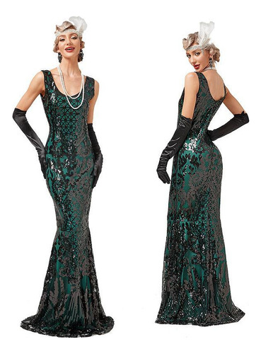 Vestido De Estilo Gatsby Con Diseño De Sirena Para Mujer, Ta