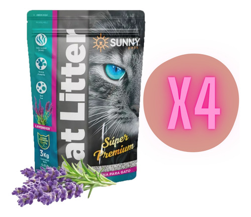 Arena Para Gato Sunny 3kg Kit 4pzas (12kgs) Aroma Lavanda
