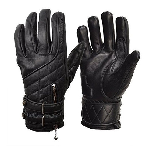 Guantes De Motocicleta De Cuero Acolchados Cafe Race Con Rib