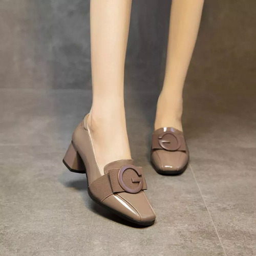 Zapatos Gruesos De Tacón Bajo Con Punta Cerrada Para Mujer,