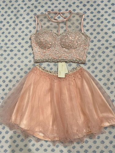 Vestido 15 Años Fiesta 3 Piezas Bordado Rosa Coral