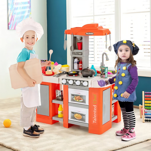 Cocina infantil completa con vapor, agua y burbujas mágicas, 73 cm, color: naranja