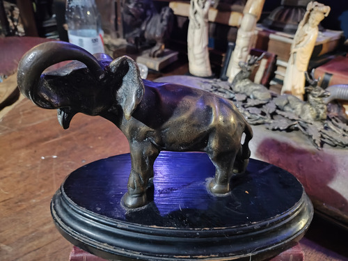 Antíguo Elefante En Bronce Francés Marrón Oscuro (Usado)