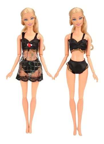 Roupa Lingerie Luxo Camisola Para Boneca Barbie + Sapatos