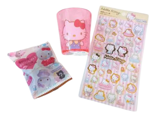 Set Hello Kitty Original Sanrio (stickers, Figurita Y Vaso)