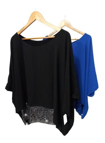 Imagen 4 de 5 de Blusas De Gasa Con Lentejuelas Fiesta Mujer Talles Grandes
