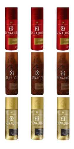 Kit Desodorante Senador 3 Classic + 3 Country + 3 Gold