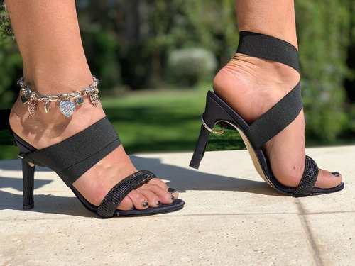 Imagen 6 de 9 de Zapatos Sandalias Fiesta Mujer Brillocruzada Taco Broche