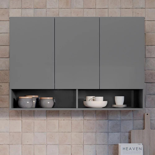 Armario 3 Portas Classico 100% Mdf Com Nicho Suporte Cinza-escuro
