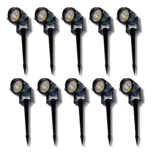 Kit 10 Espetos Jardim Led 5w Prova Dágua Branco Frio