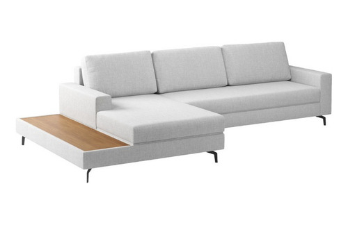 Sofá Moderno 292cm Linho Cinza Loft Chaise/deck Esquerda