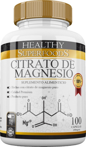 Healthy Superfoods Citrato De Magnesio Premium 500mg 100 Capsulas Sabor Natural