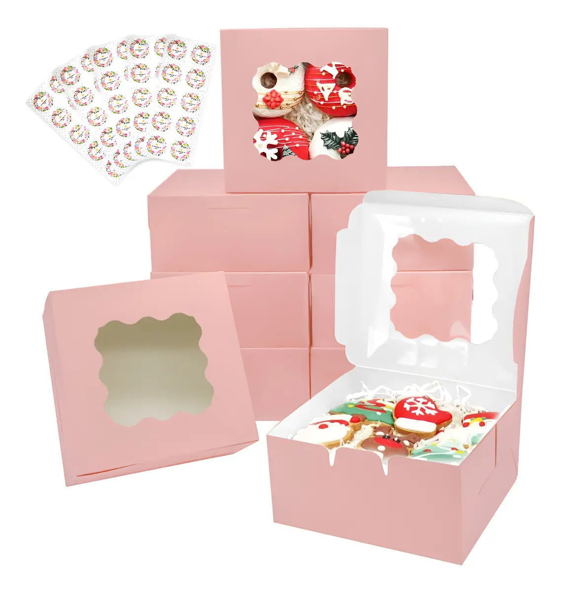 50 Caja Carton Ventana Pastel Boda 15.2x15.2x7.6 Cm