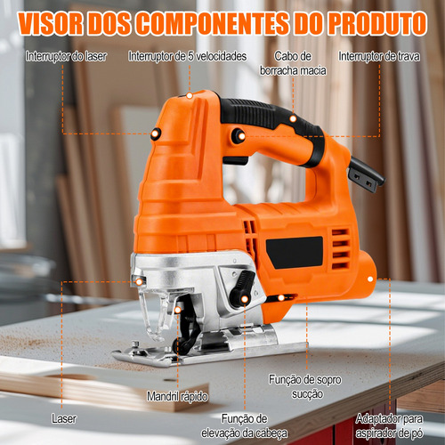 Serra Tico Tico 850w Com Laser, 6 Níveis+10 Lâminas De Serra