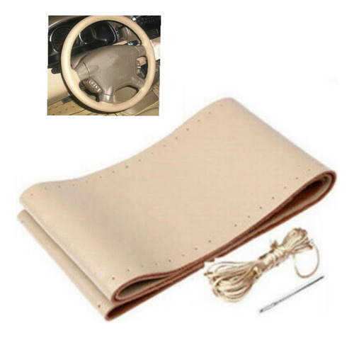 Funda De Volante De Piel Beige Con Hilo De Agujas