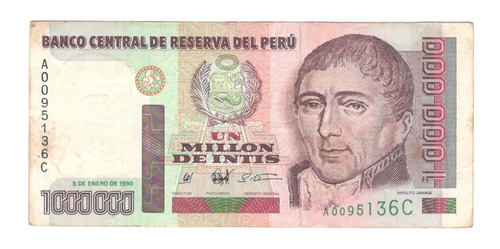 Billete Peru 1,000,000 Intis (1990) Facultad De Medicina
