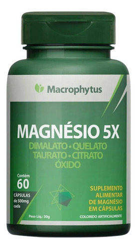 Magnésio 5x ( Dimalato, Quelato, Taurato, Citrato E Óxido) Sabor Sem Sabor