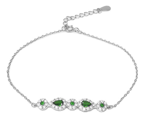 Pulsera De Plata 925 Con Piedras Circonias Verdes