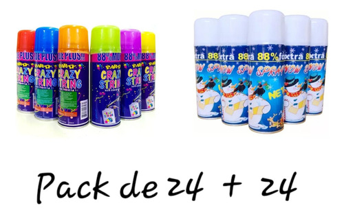 Pack 24  Spray Nieve Artificial + 24 Serpentina Colores Surt