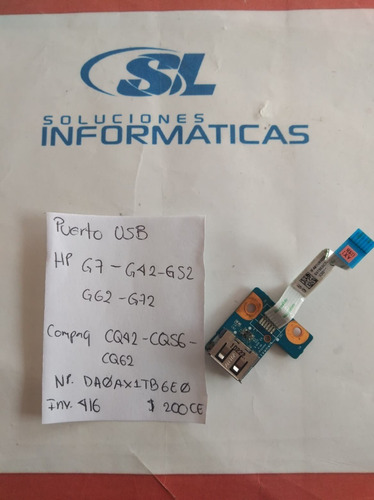 Puerto Usb Hp G42 G52 G62 G72 Cq42 Cq56 Cq62 Np Da0ax1tb6e0