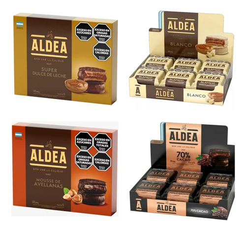 48u Alfajores Surtidos La Aldea Chocolate 70% Cacao Blanco