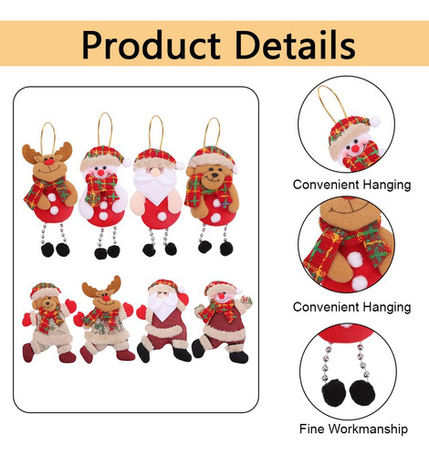 8 Piezas Juego De Adornos Navideños De Peluche, Peluche De