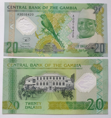 Billetes Mundiales : Gambia 20 Dalasi 2014 Africa Polimero