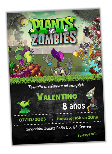 Invitación Cumpleaños Plants Vs Zombies Imprimible Edit Mod2