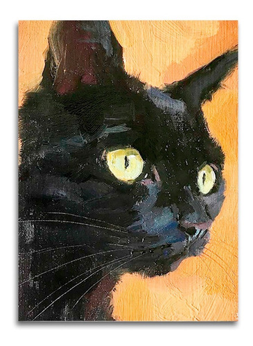 Cuadro Gato Negro Pinceladas Lienzo 27x36cm