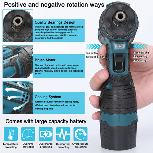 Destornillador De 12 V Con Par Ajustable, 2 Modos De Control
