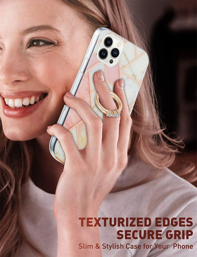 Funda Para Samsung Series, Soporte Giratorio De 360 Grados, Anillo De Mármol Brillante, Antihuellas Dactilares, Rosa Y Blanco