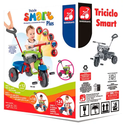 Triciclo Infantil Smart Plus com Empurrador - Preto+Azul