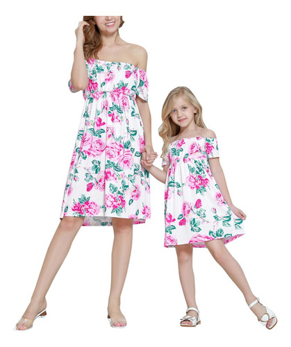 W Kids Clothes Para Madre E Hija, Con Estampado Floral Y Vol