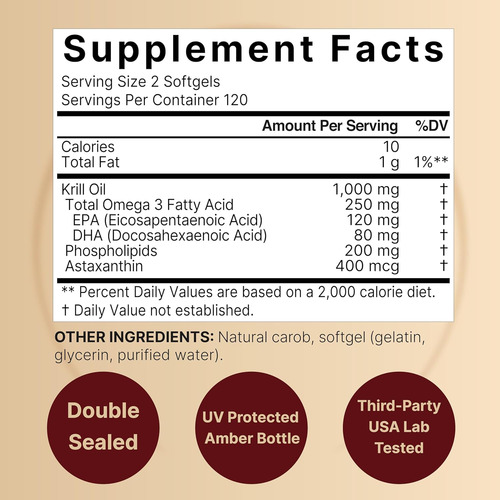 Naturebell Antarctic Krill Oil 1000mg Supplement, 240 Sof...