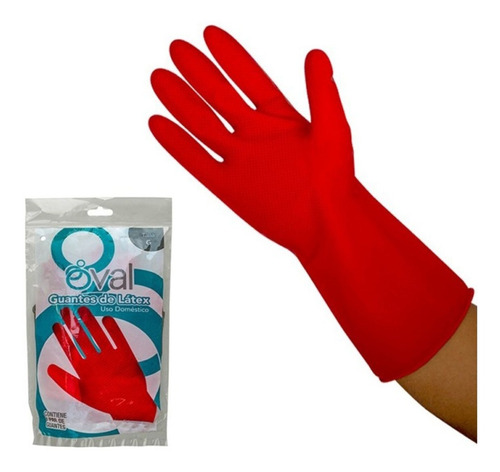 Guante P/ Limpieza Oval® Uso Doméstico, Grabado Latex, Rojo