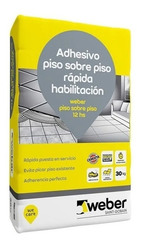 Pegamento Cerámicas Piso Sobre Piso 12hs Weber 30kg