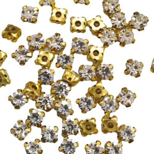 Strass Para Costura 6mm - 50 Pçs Ss28 (prata / Dourado)